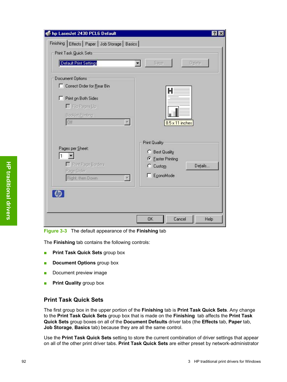 Print task quick sets | HP 2420 User Manual | Page 108 / 334