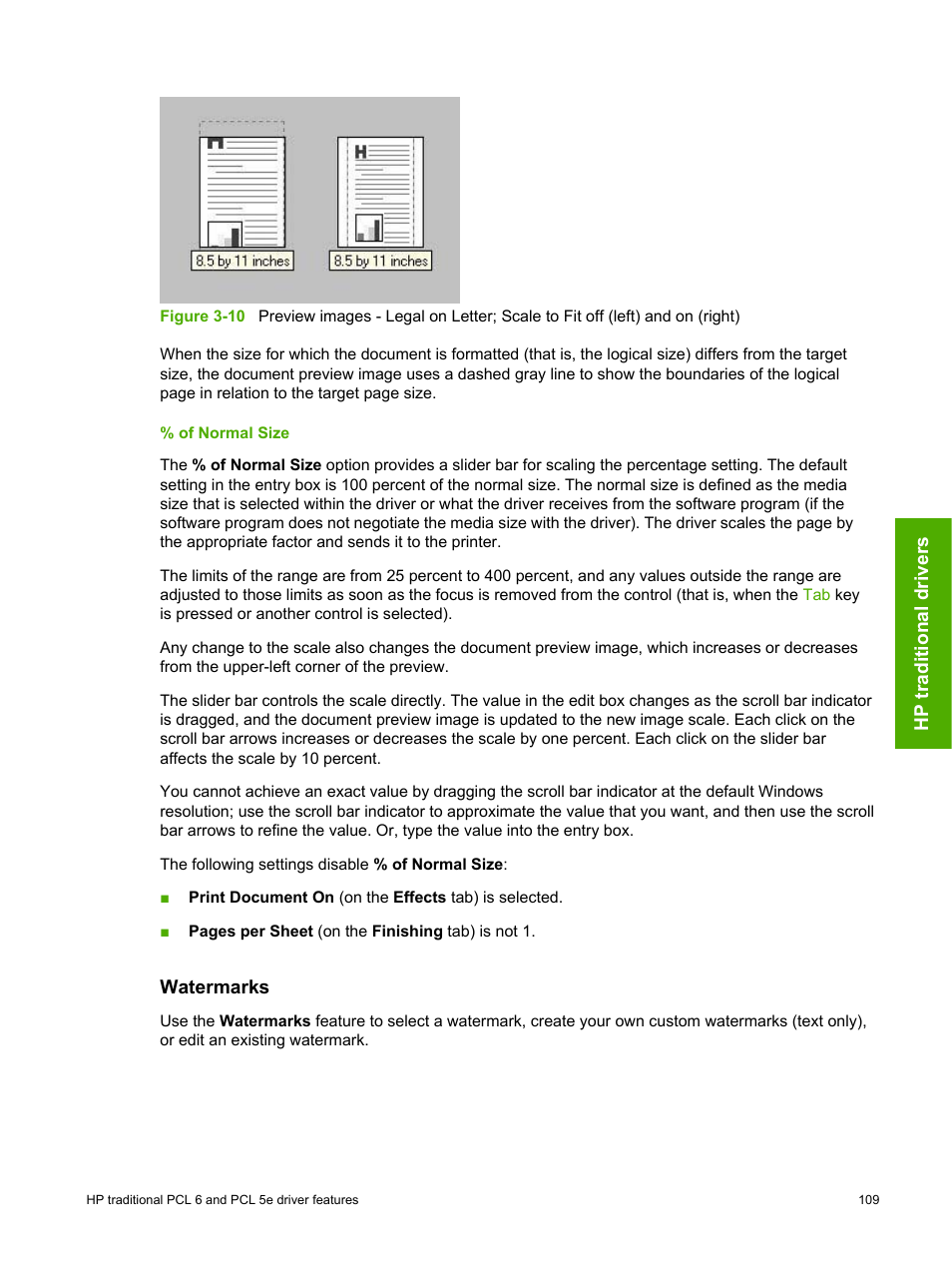 Of normal size, Watermarks | HP 2420 User Manual | Page 125 / 334