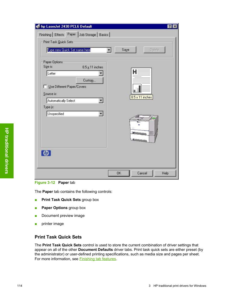 Print task quick sets | HP 2420 User Manual | Page 130 / 334