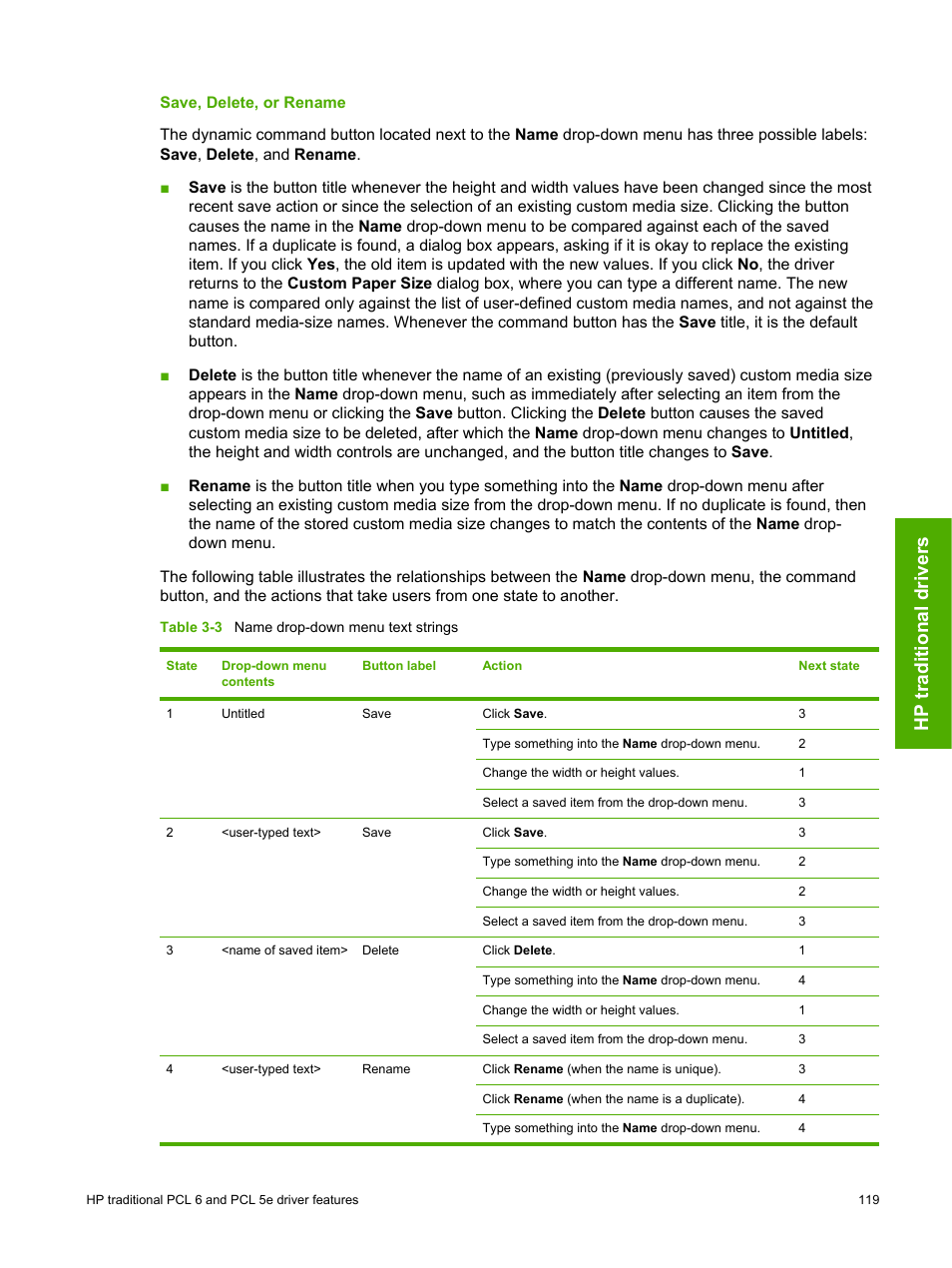 Save, delete, or rename, Hp traditional drivers | HP 2420 User Manual | Page 135 / 334