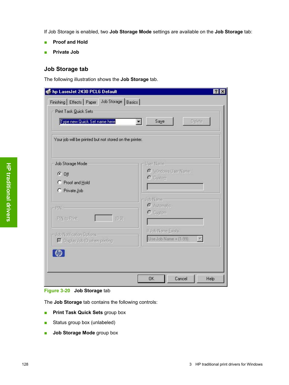 Job storage tab | HP 2420 User Manual | Page 144 / 334