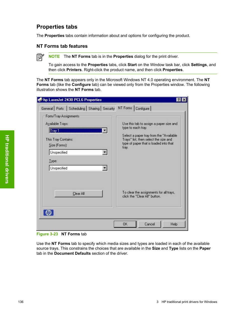 Properties tabs, Nt forms tab features | HP 2420 User Manual | Page 152 / 334