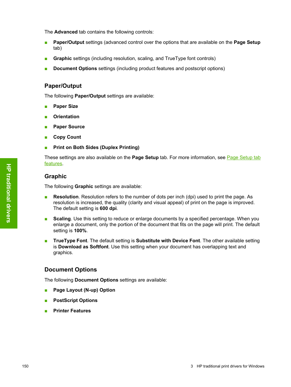 Paper/output, Graphic, Document options | Paper/output graphic document options | HP 2420 User Manual | Page 166 / 334