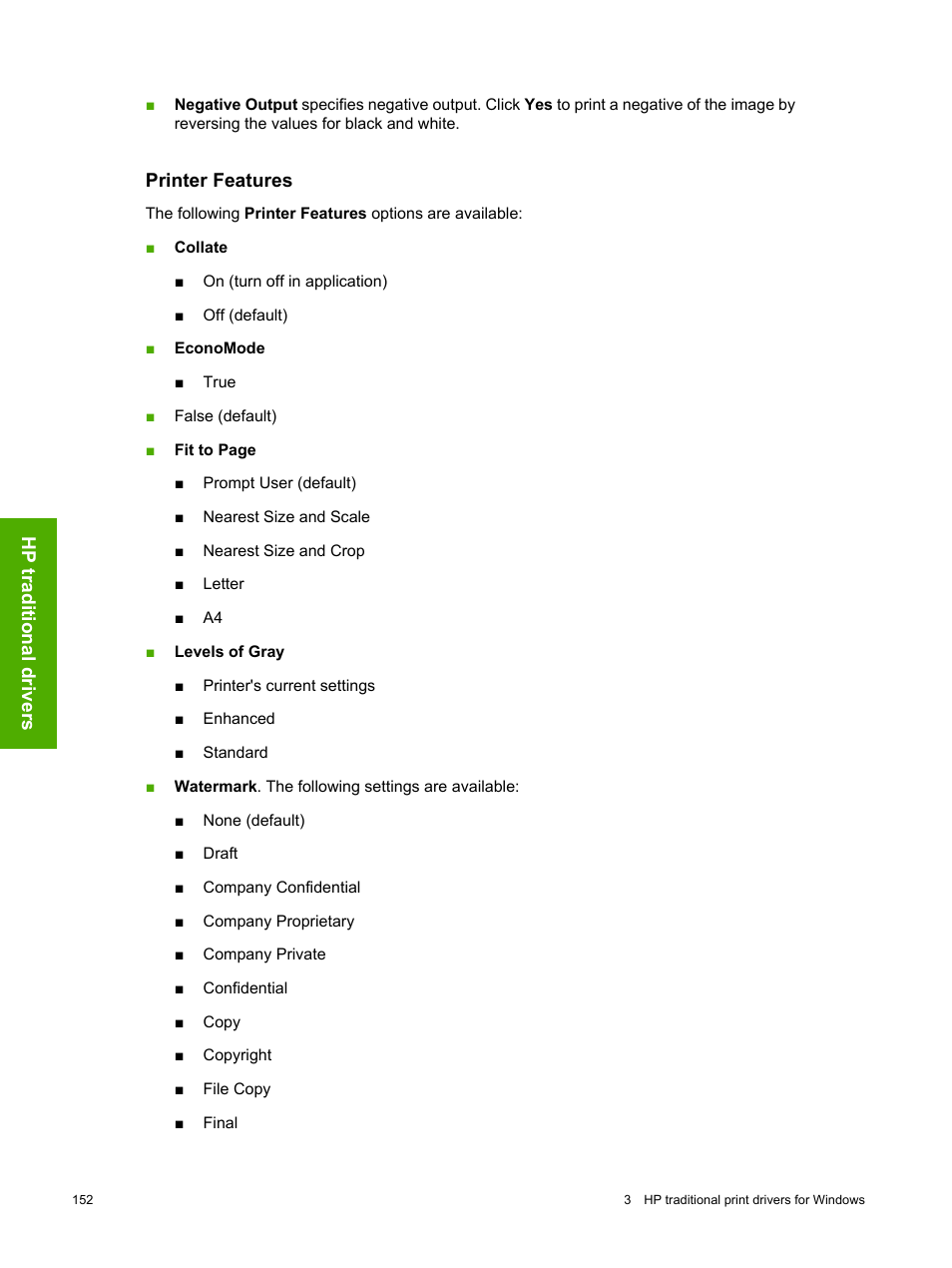 Printer features | HP 2420 User Manual | Page 168 / 334