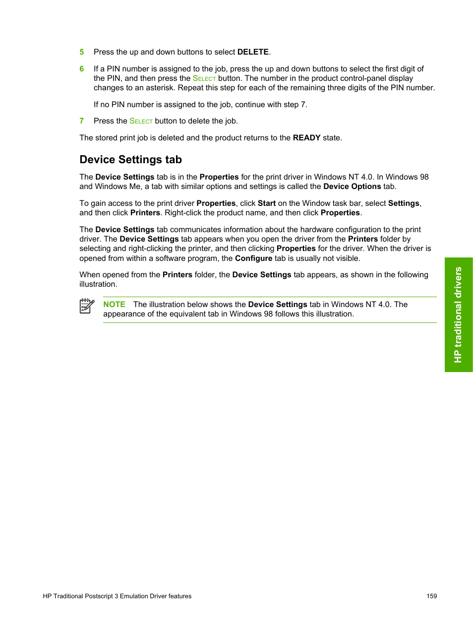 Device settings tab | HP 2420 User Manual | Page 175 / 334