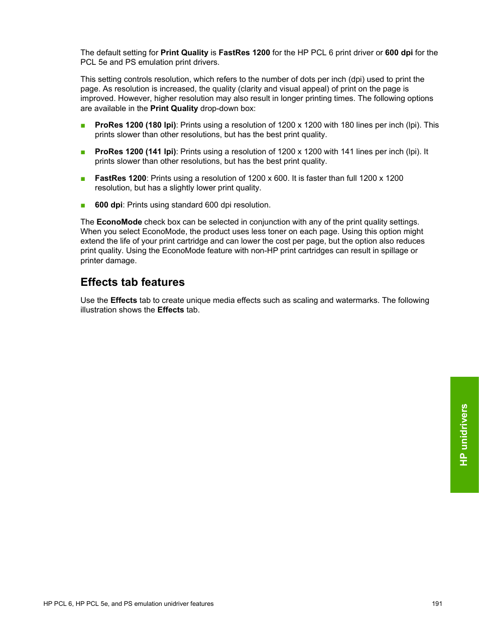 Effects tab features | HP 2420 User Manual | Page 207 / 334