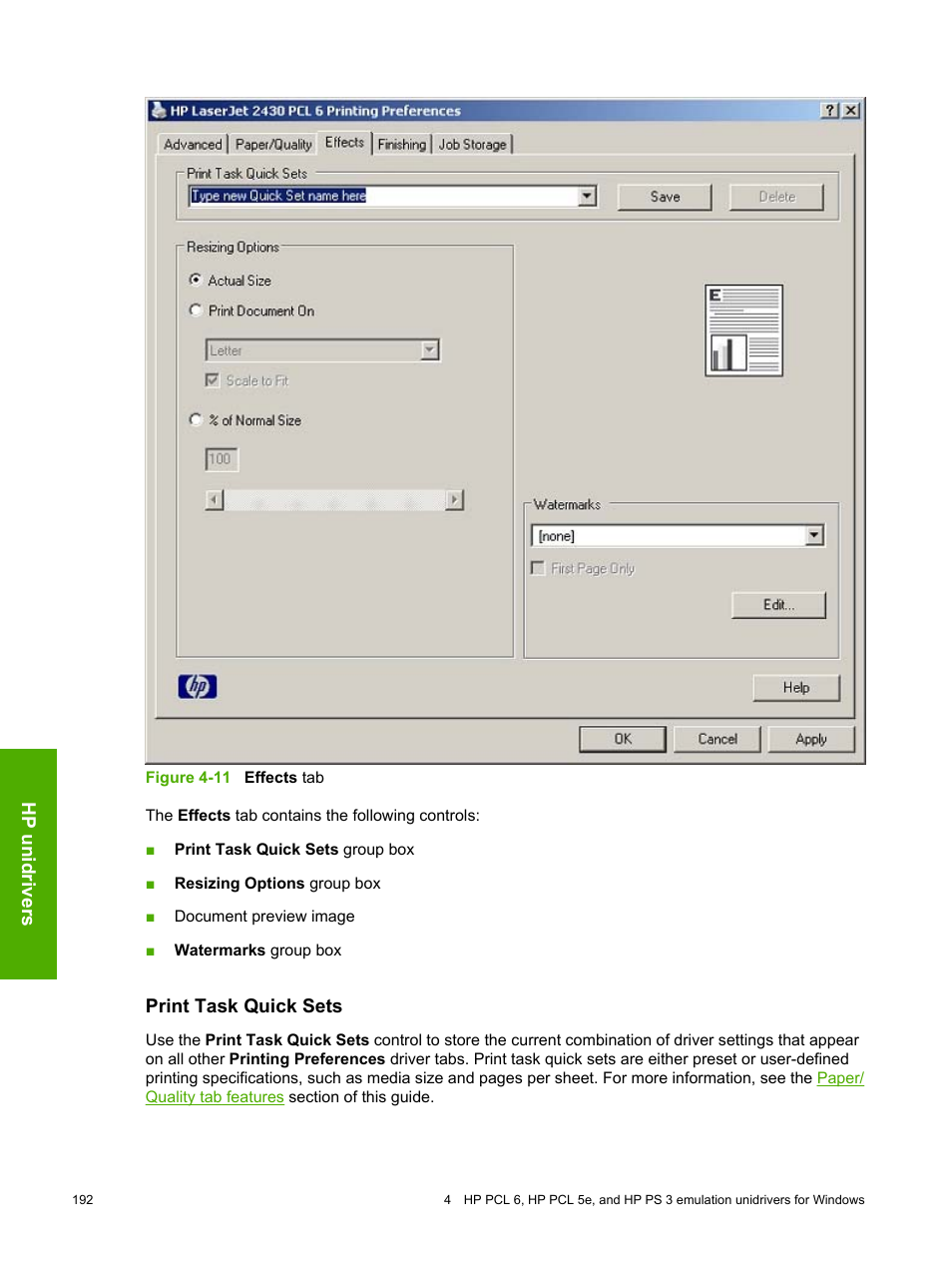 Print task quick sets | HP 2420 User Manual | Page 208 / 334