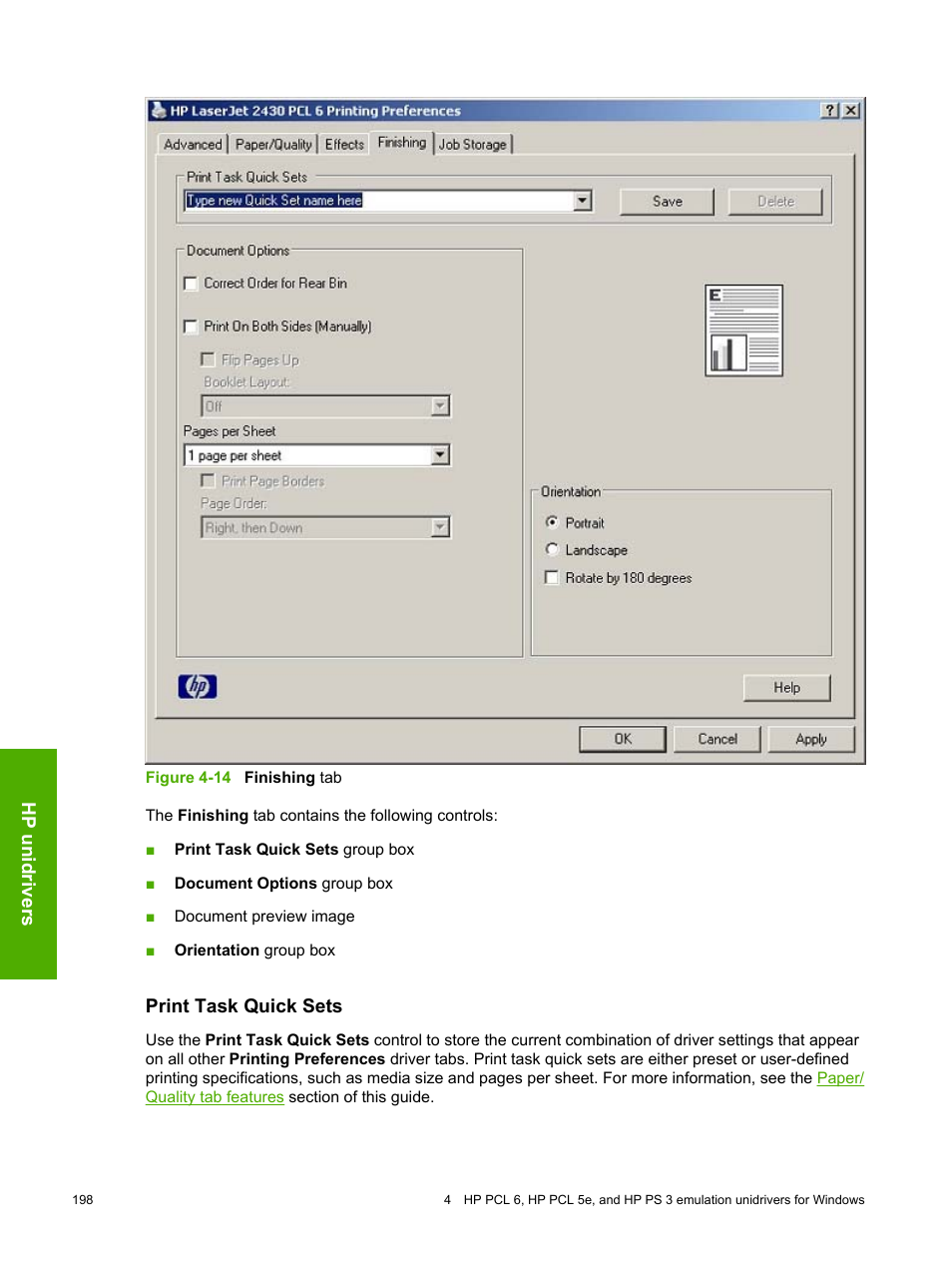 Print task quick sets | HP 2420 User Manual | Page 214 / 334