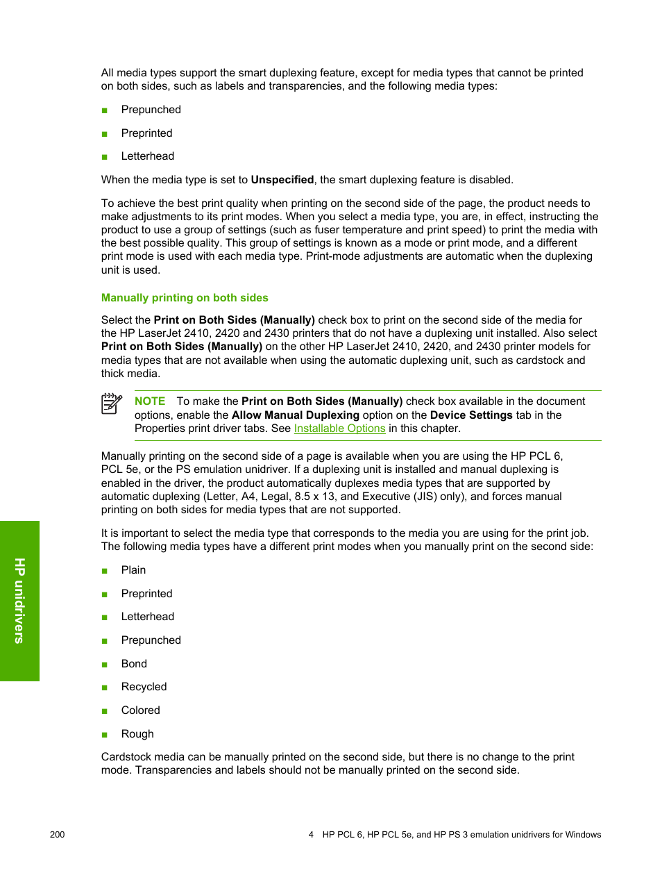 Manually printing on both sides | HP 2420 User Manual | Page 216 / 334