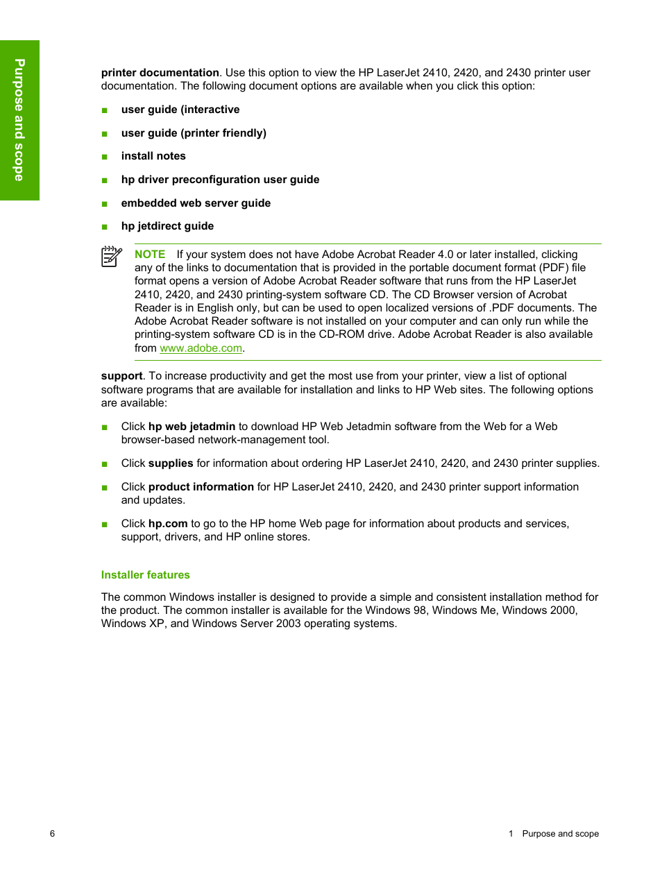 Installer features | HP 2420 User Manual | Page 22 / 334