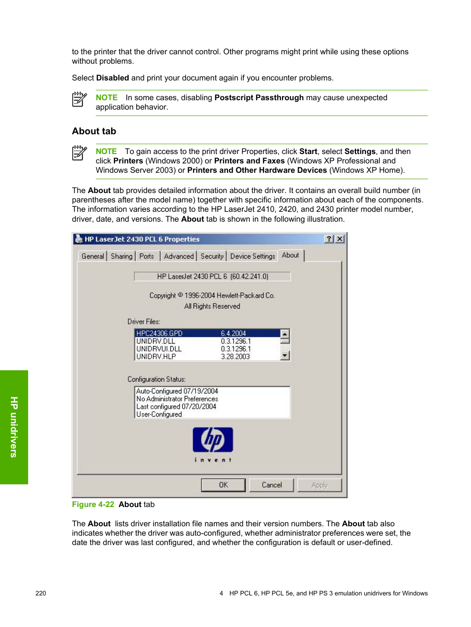 About tab | HP 2420 User Manual | Page 236 / 334