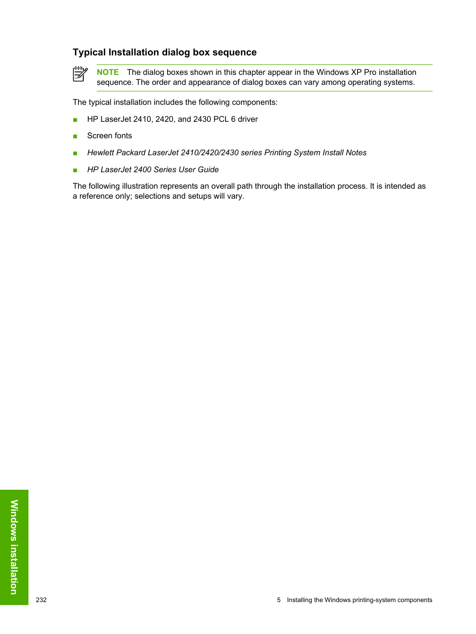 Typical installation dialog box sequence | HP 2420 User Manual | Page 248 / 334