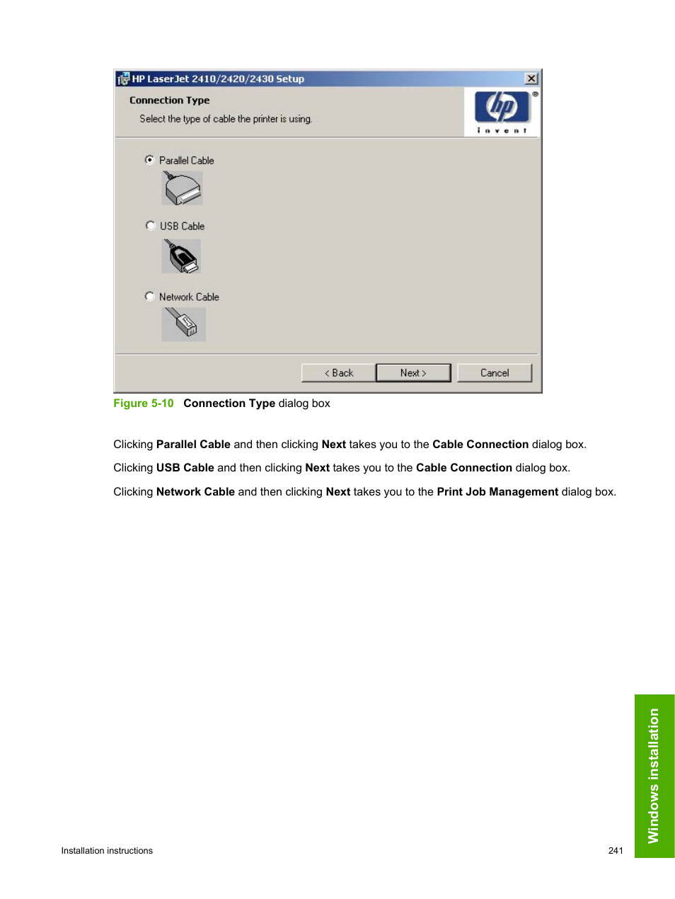 Windows installation | HP 2420 User Manual | Page 257 / 334