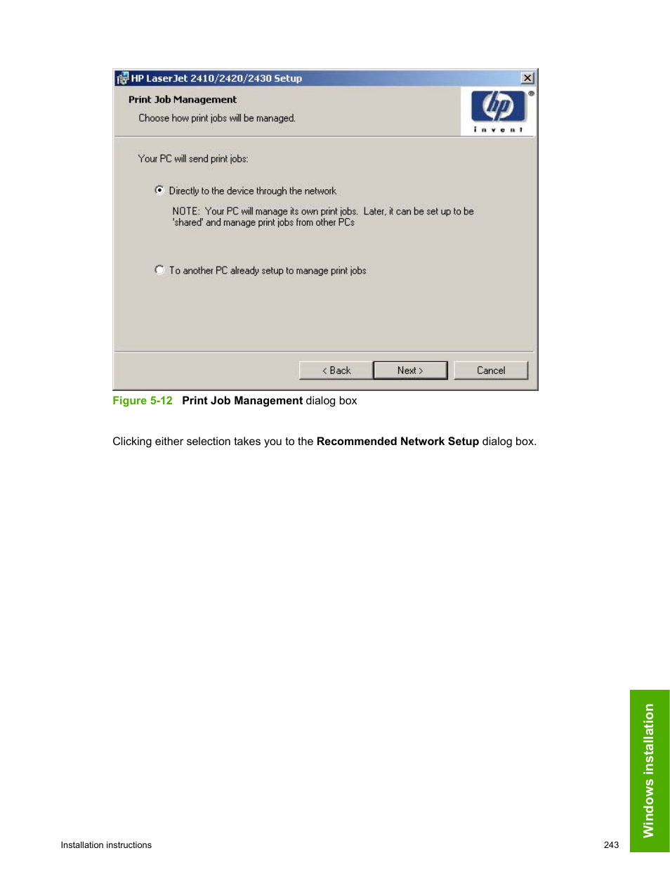 Windows installation | HP 2420 User Manual | Page 259 / 334