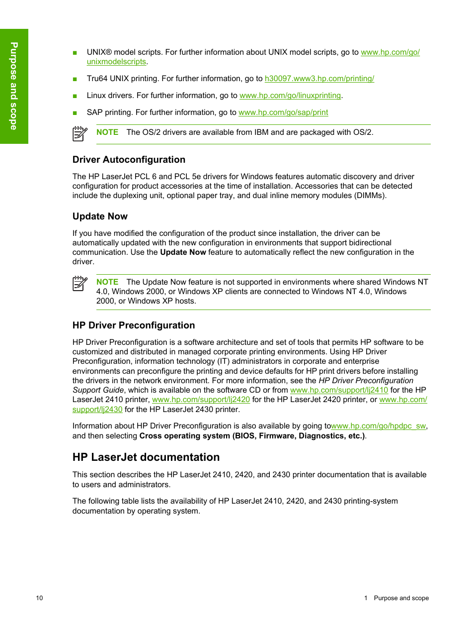 Driver autoconfiguration, Update now, Hp driver preconfiguration | Hp laserjet documentation | HP 2420 User Manual | Page 26 / 334