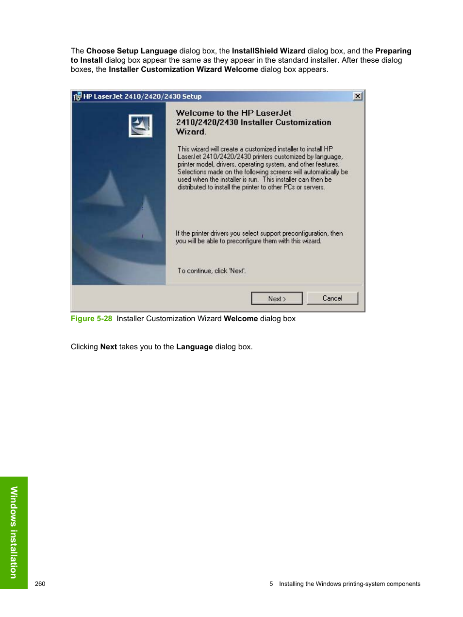 Windows installation | HP 2420 User Manual | Page 276 / 334