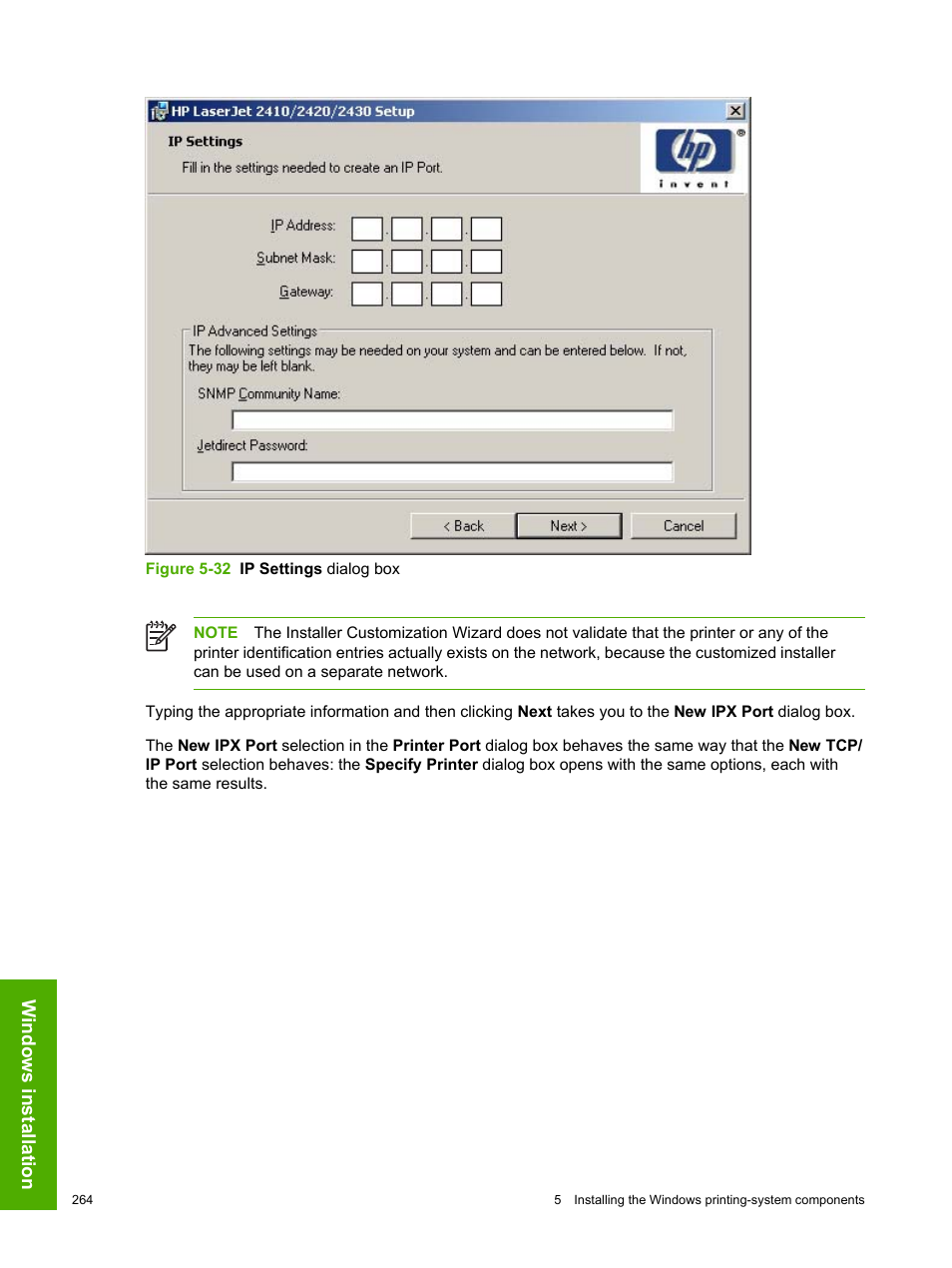 Windows installation | HP 2420 User Manual | Page 280 / 334