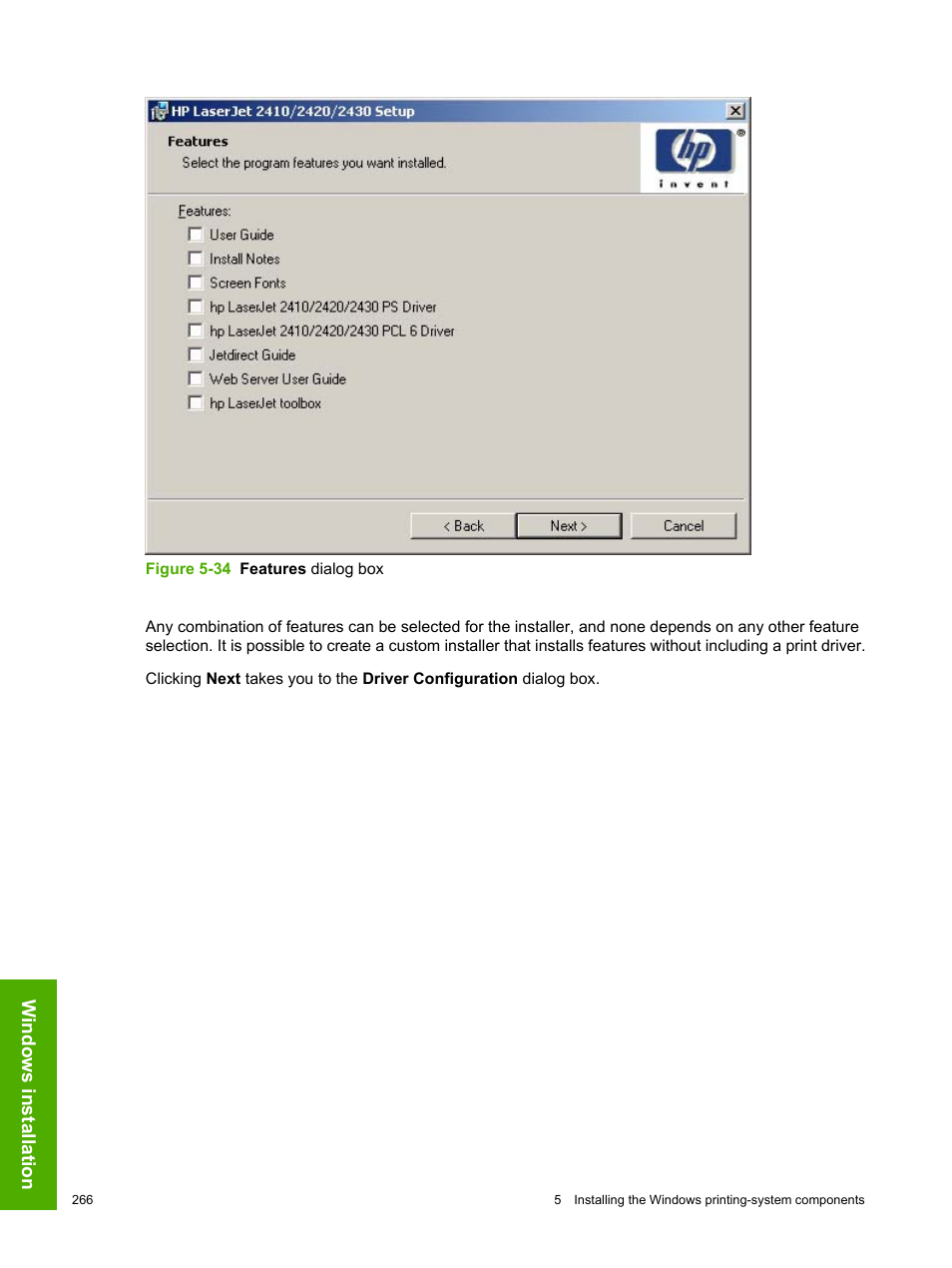 Windows installation | HP 2420 User Manual | Page 282 / 334