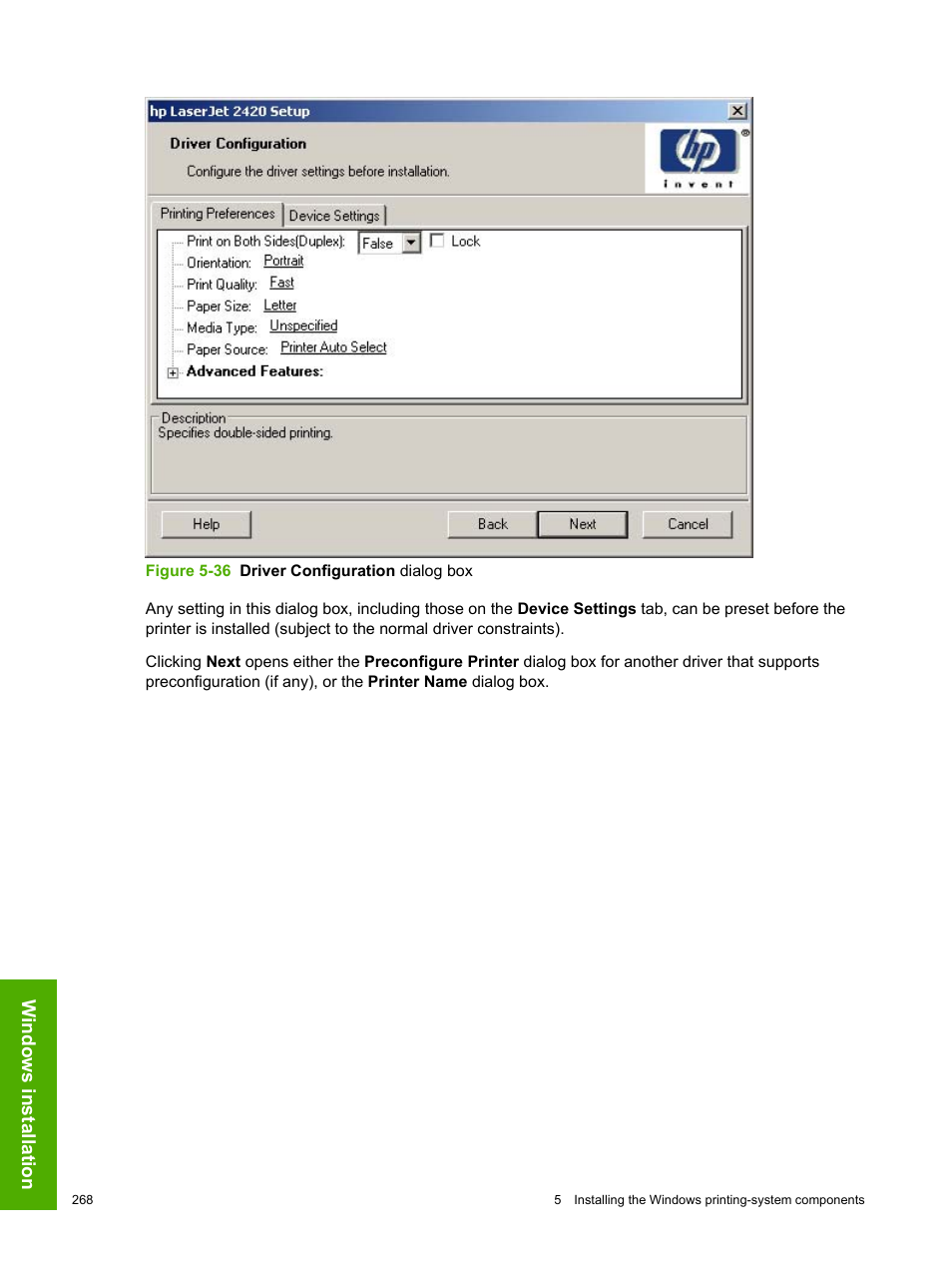 Windows installation | HP 2420 User Manual | Page 284 / 334