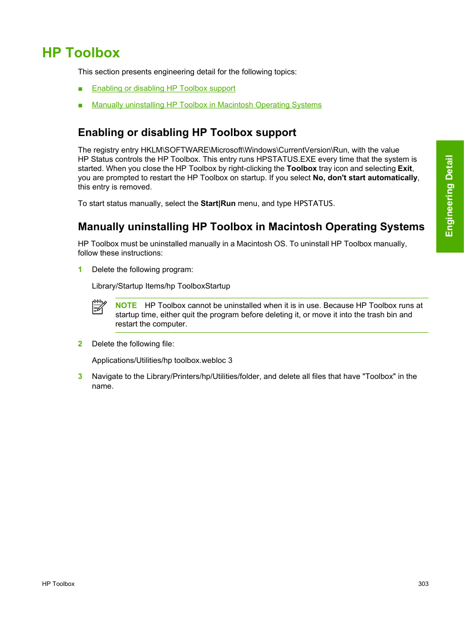 Hp toolbox, Enabling or disabling hp toolbox support | HP 2420 User Manual | Page 319 / 334