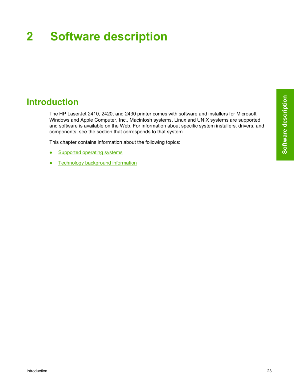 Software description, Introduction, 2 software description | 2software description | HP 2420 User Manual | Page 39 / 334