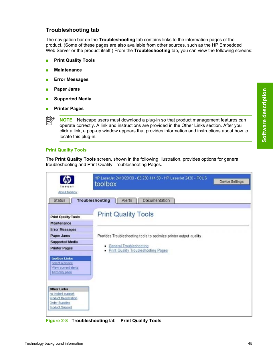 Troubleshooting tab, Print quality tools | HP 2420 User Manual | Page 61 / 334