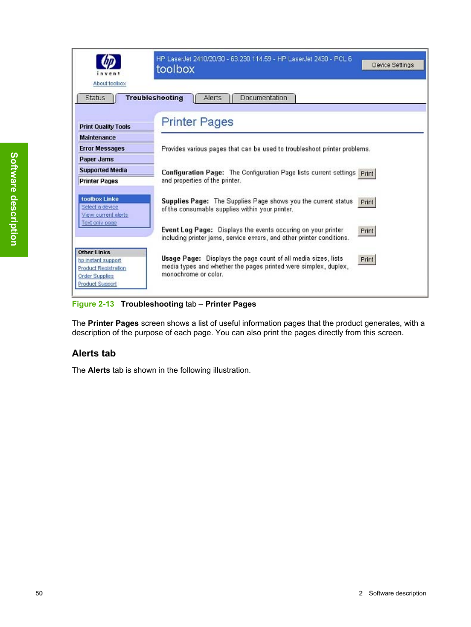 Alerts tab | HP 2420 User Manual | Page 66 / 334