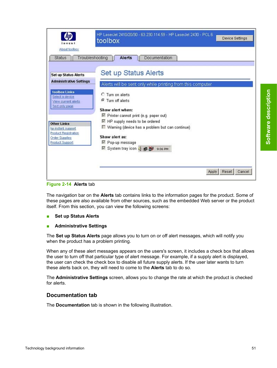 Documentation tab | HP 2420 User Manual | Page 67 / 334