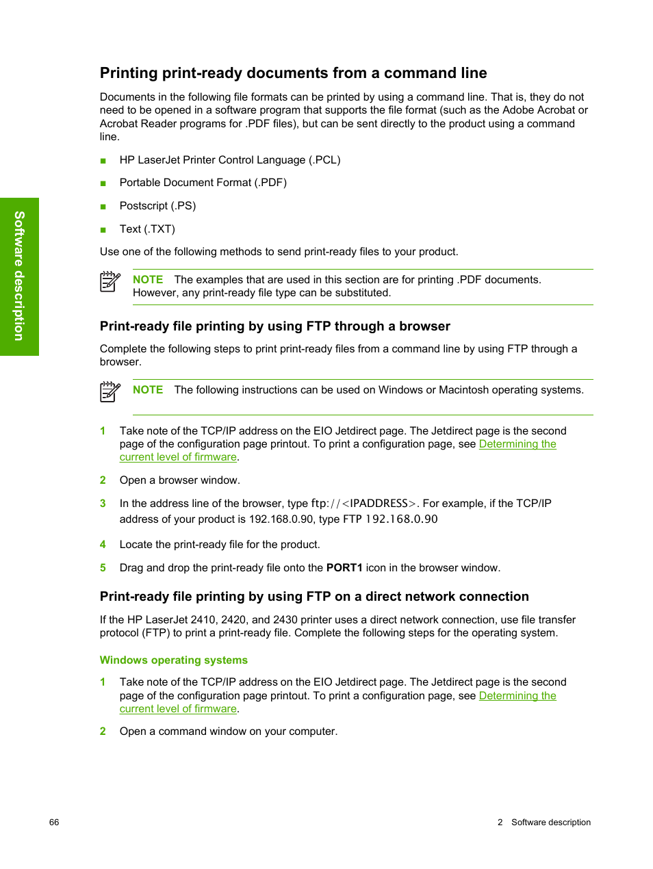 Printing print-ready documents from a command line, Windows operating systems | HP 2420 User Manual | Page 82 / 334