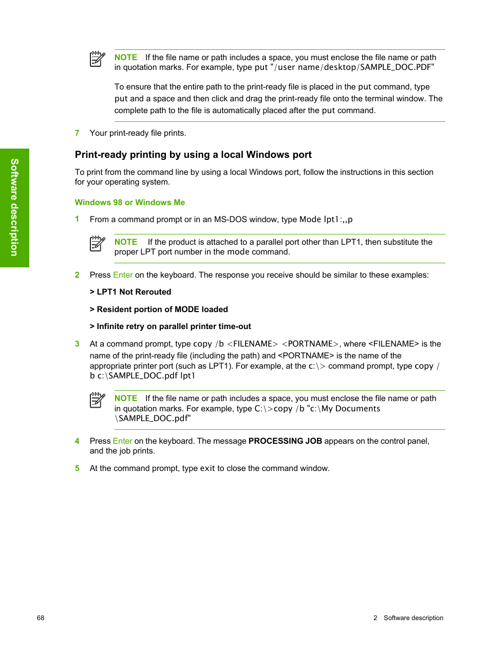 Print-ready printing by using a local windows port, Windows 98 or windows me | HP 2420 User Manual | Page 84 / 334