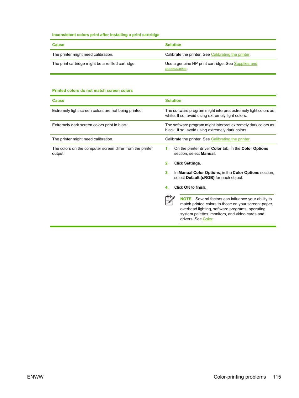 Enww color-printing problems 115 | HP 2700 User Manual | Page 125 / 182