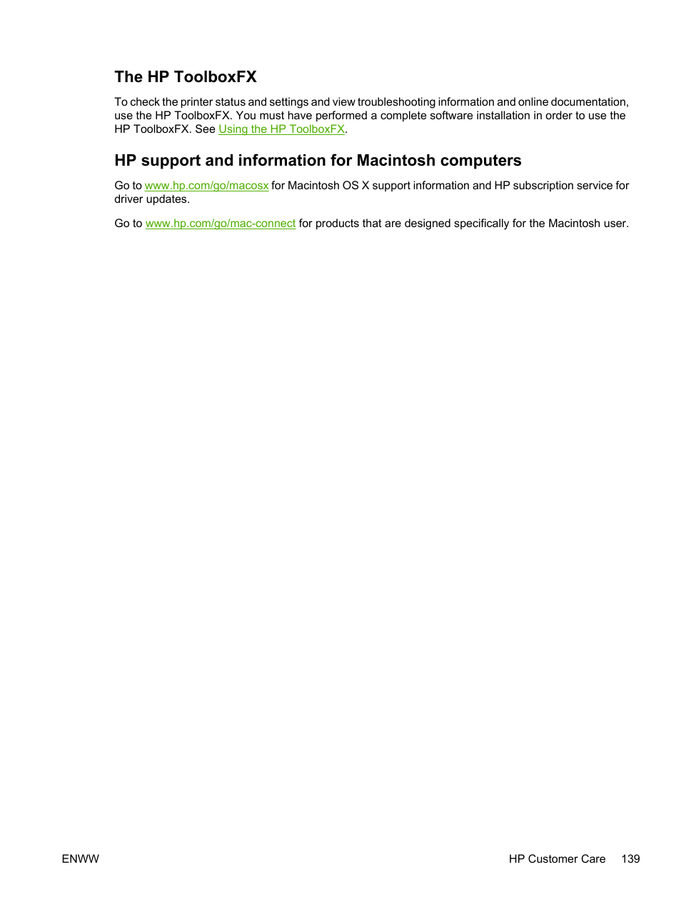 The hp toolboxfx, Hp support and information for macintosh computers | HP 2700 User Manual | Page 149 / 182