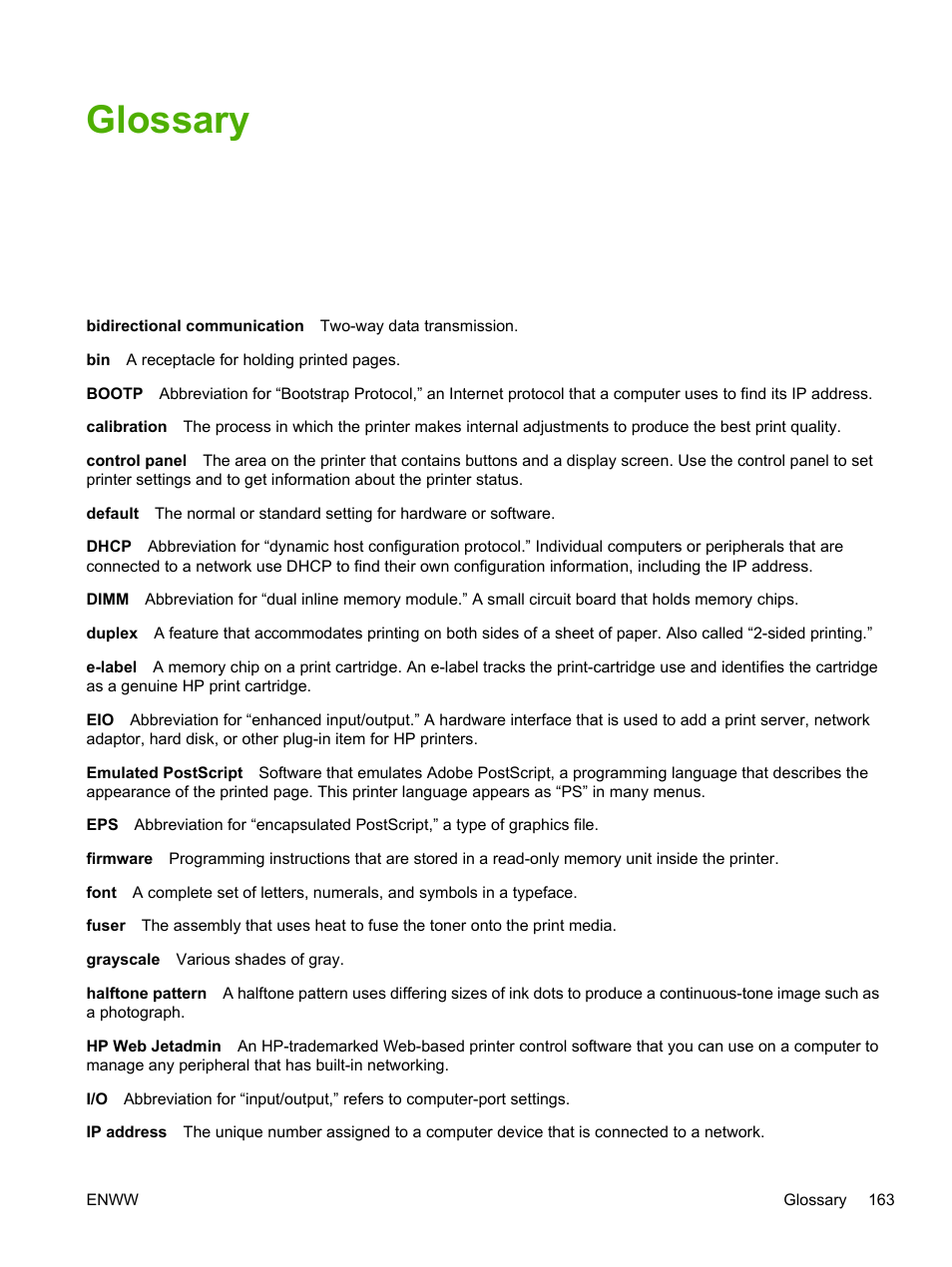 Glossary | HP 2700 User Manual | Page 173 / 182