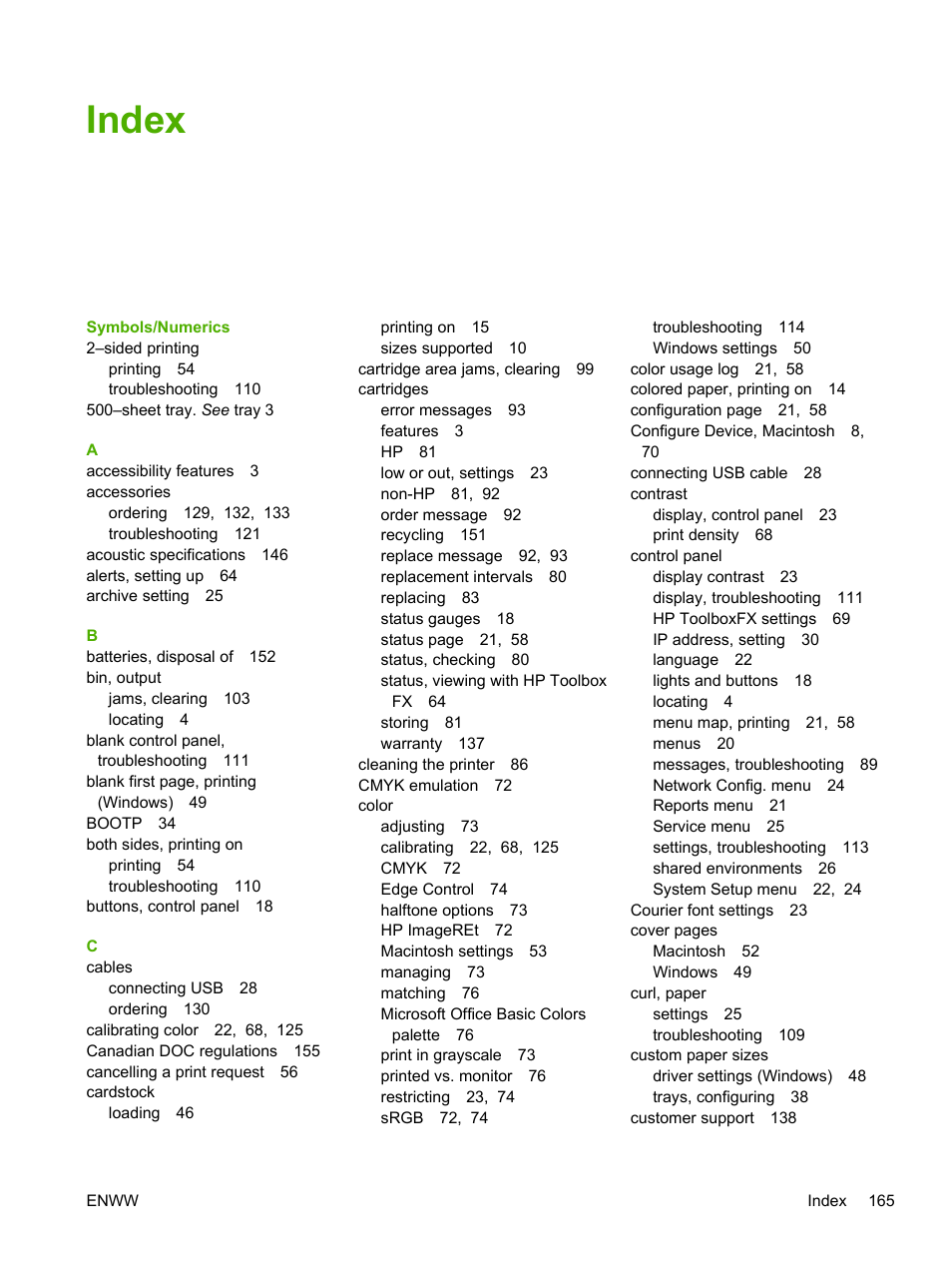 Index | HP 2700 User Manual | Page 175 / 182