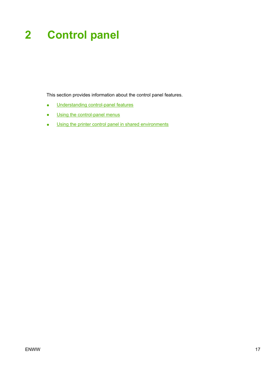Control panel, 2 control panel, 2control panel | HP 2700 User Manual | Page 27 / 182