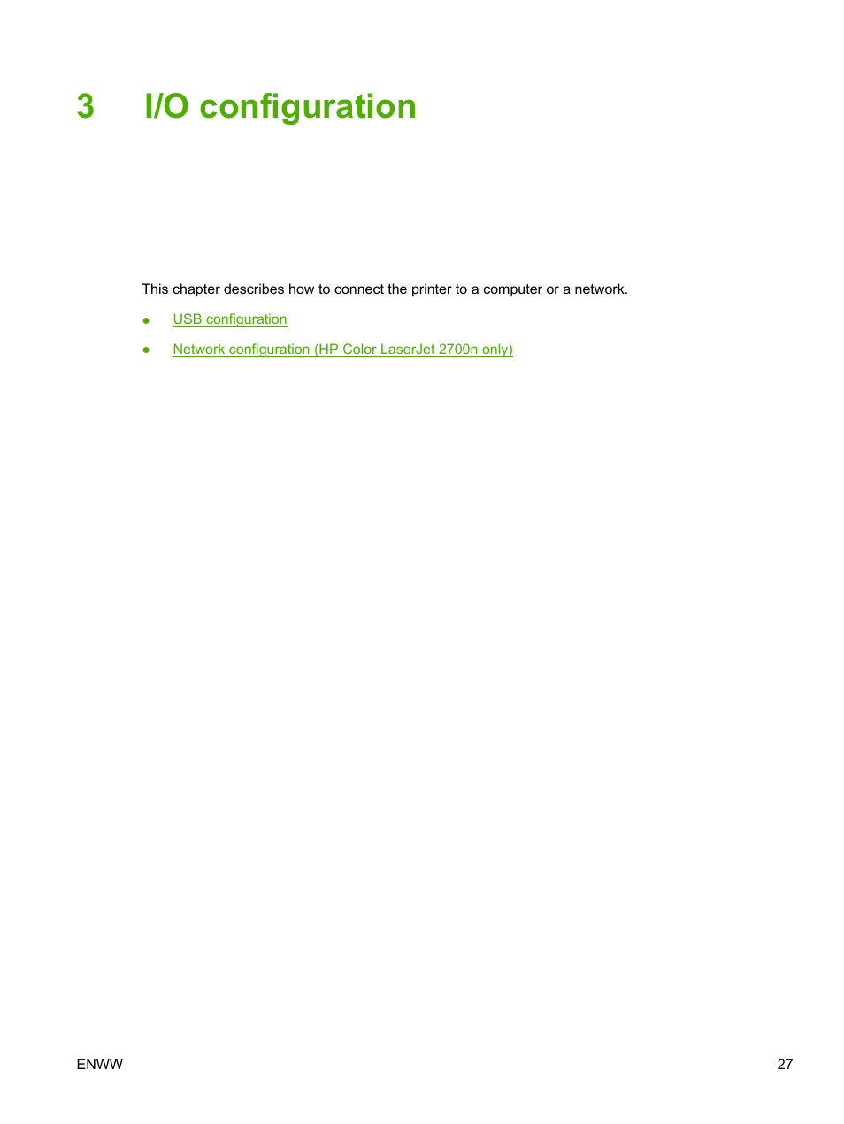 I/o configuration, 3 i/o configuration, 3i/o configuration | HP 2700 User Manual | Page 37 / 182