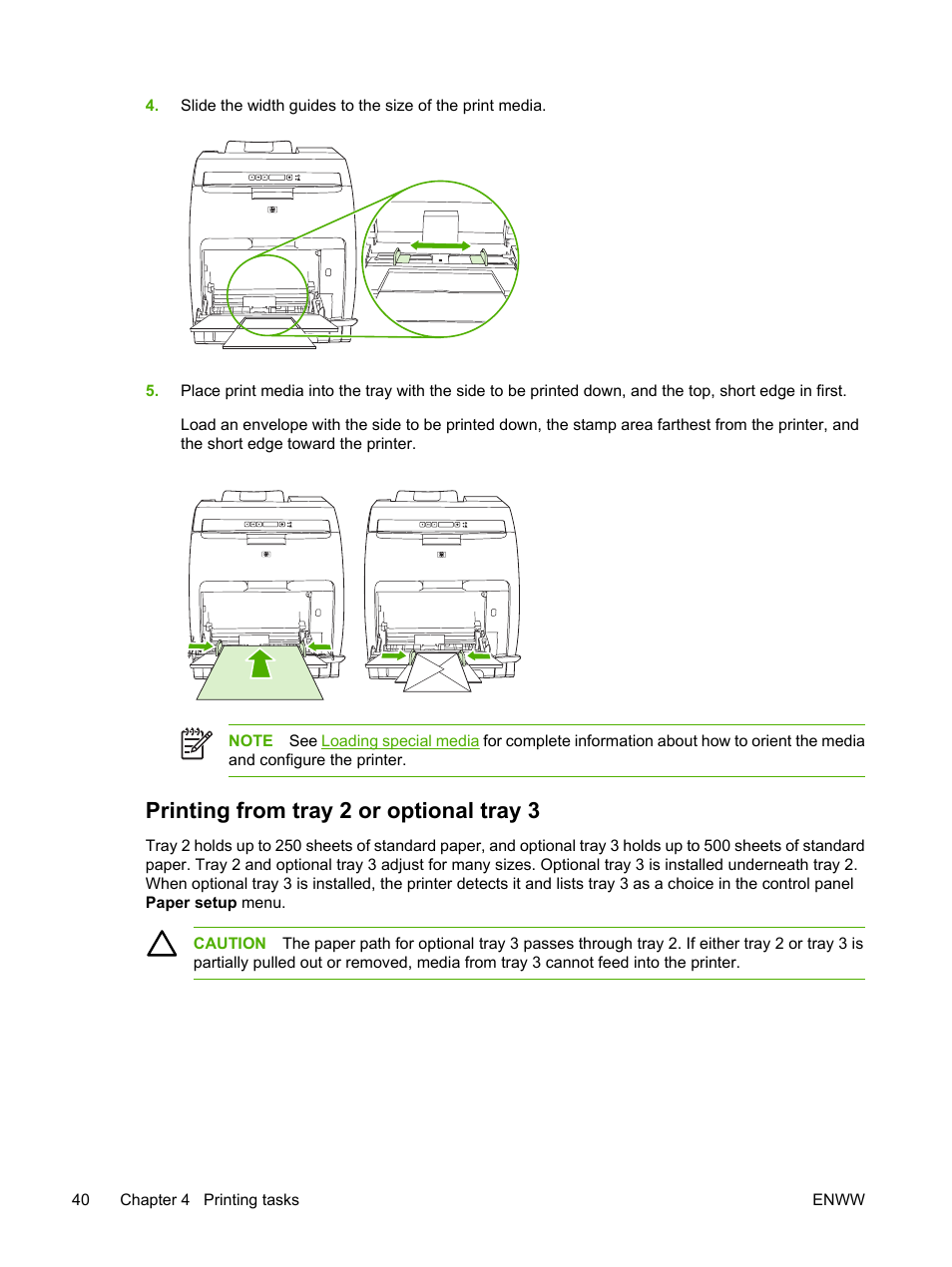 Printing from tray 2 or optional tray 3 | HP 2700 User Manual | Page 50 / 182