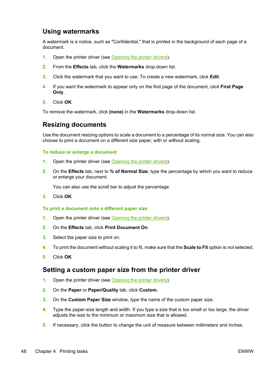 Using watermarks, Resizing documents | HP 2700 User Manual | Page 58 / 182