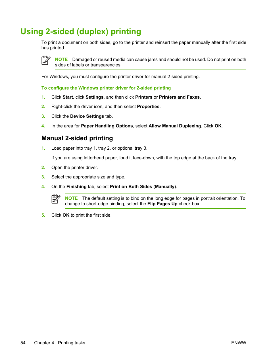 Using 2-sided (duplex) printing, Manual 2-sided printing | HP 2700 User Manual | Page 64 / 182