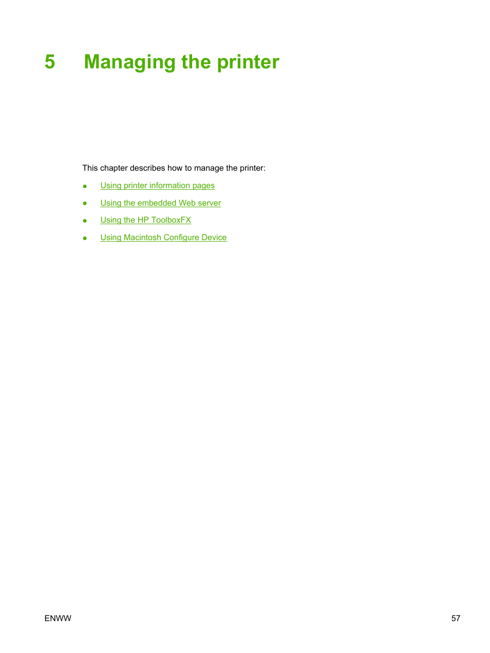 Managing the printer, 5 managing the printer, 5managing the printer | HP 2700 User Manual | Page 67 / 182