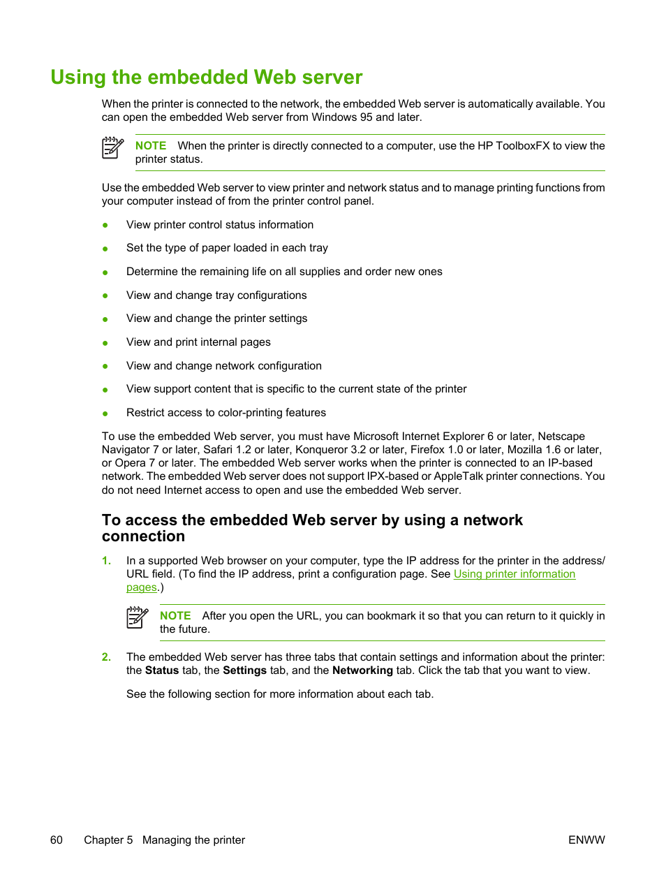 Using the embedded web server, On, see, Using the embedded web | Server | HP 2700 User Manual | Page 70 / 182