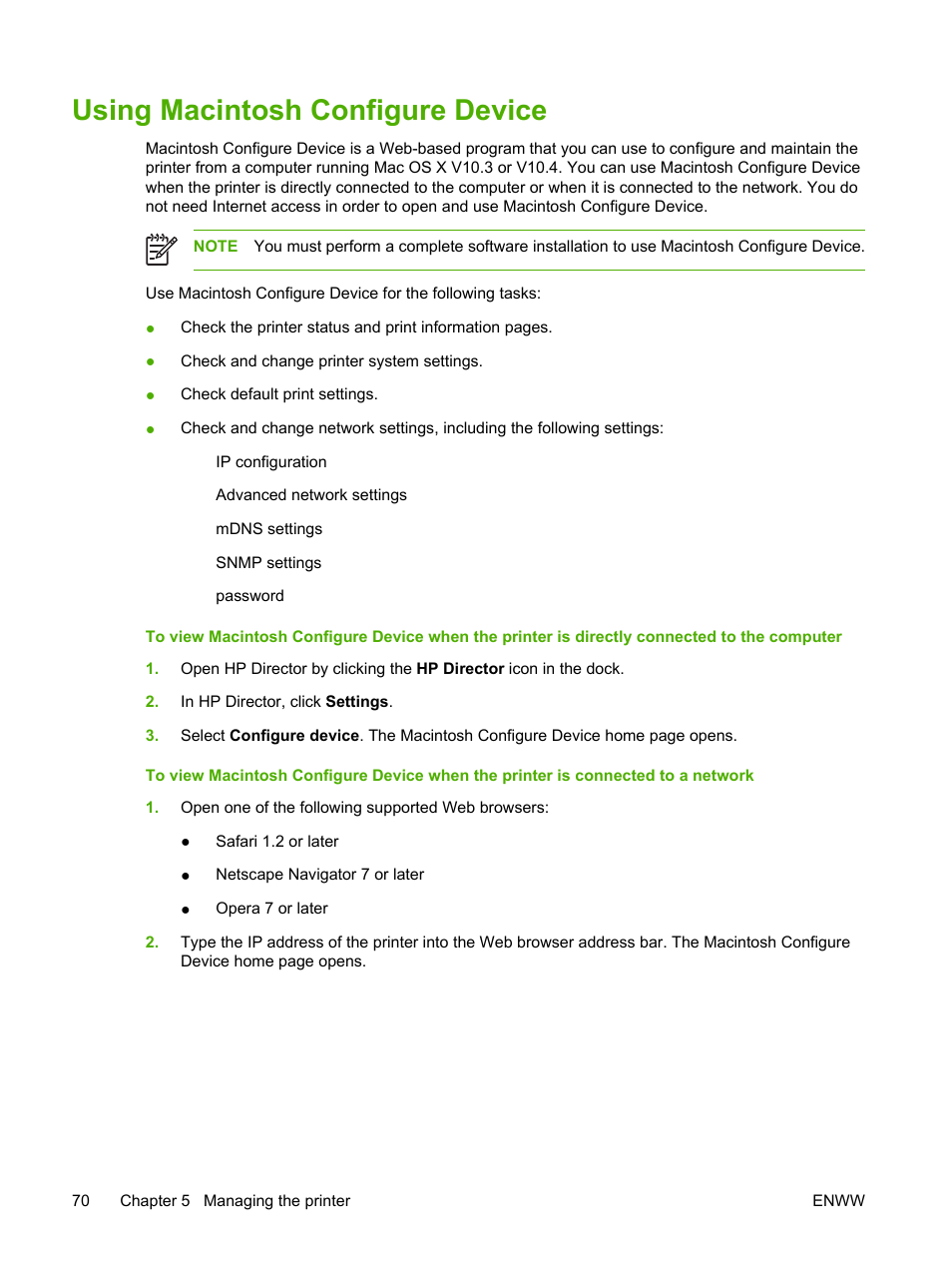 Using macintosh configure device, Using macintosh configure, Device | HP 2700 User Manual | Page 80 / 182