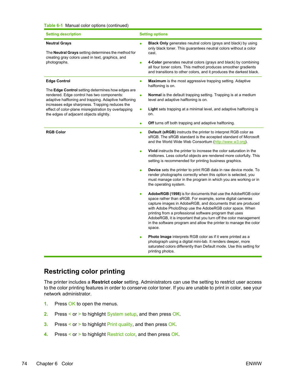 Restricting color printing | HP 2700 User Manual | Page 84 / 182