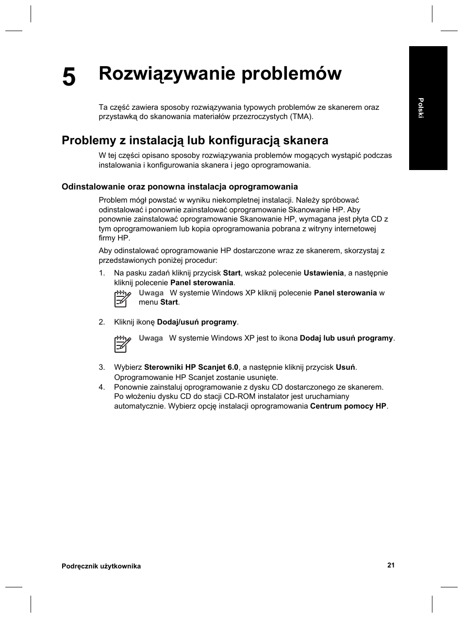 Rozwiązywanie problemów, Problemy z instalacją lub konfiguracją skanera | HP Scanjet 8270 User Manual | Page 151 / 332