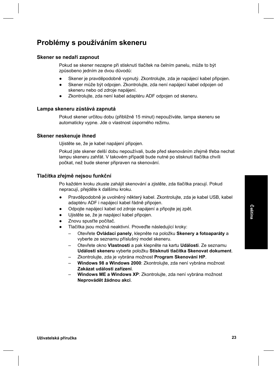Problémy s používáním skeneru | HP Scanjet 8270 User Manual | Page 221 / 332