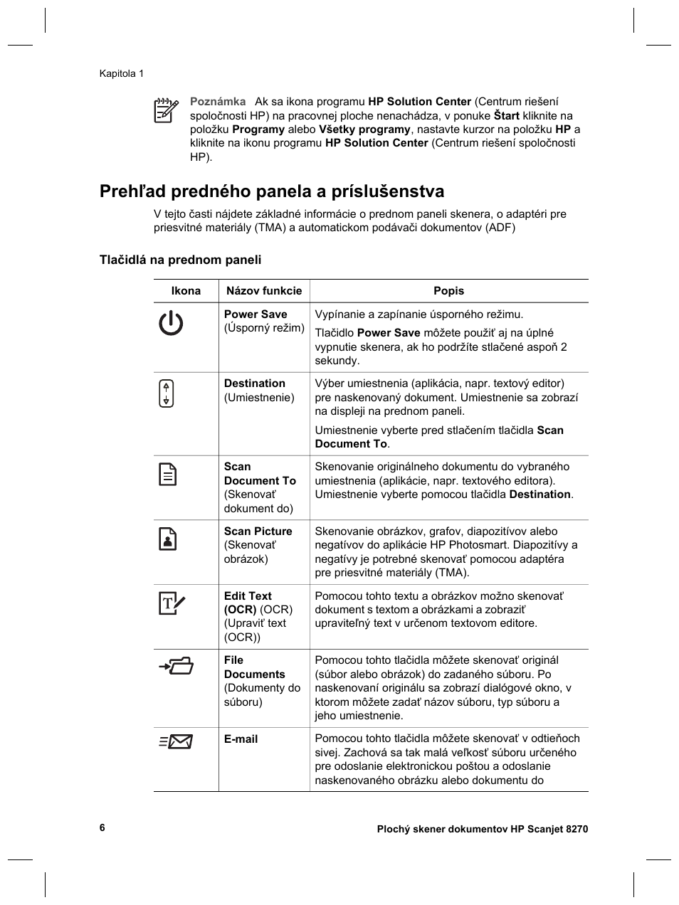 Prehľad predného panela a príslušenstva | HP Scanjet 8270 User Manual | Page 236 / 332