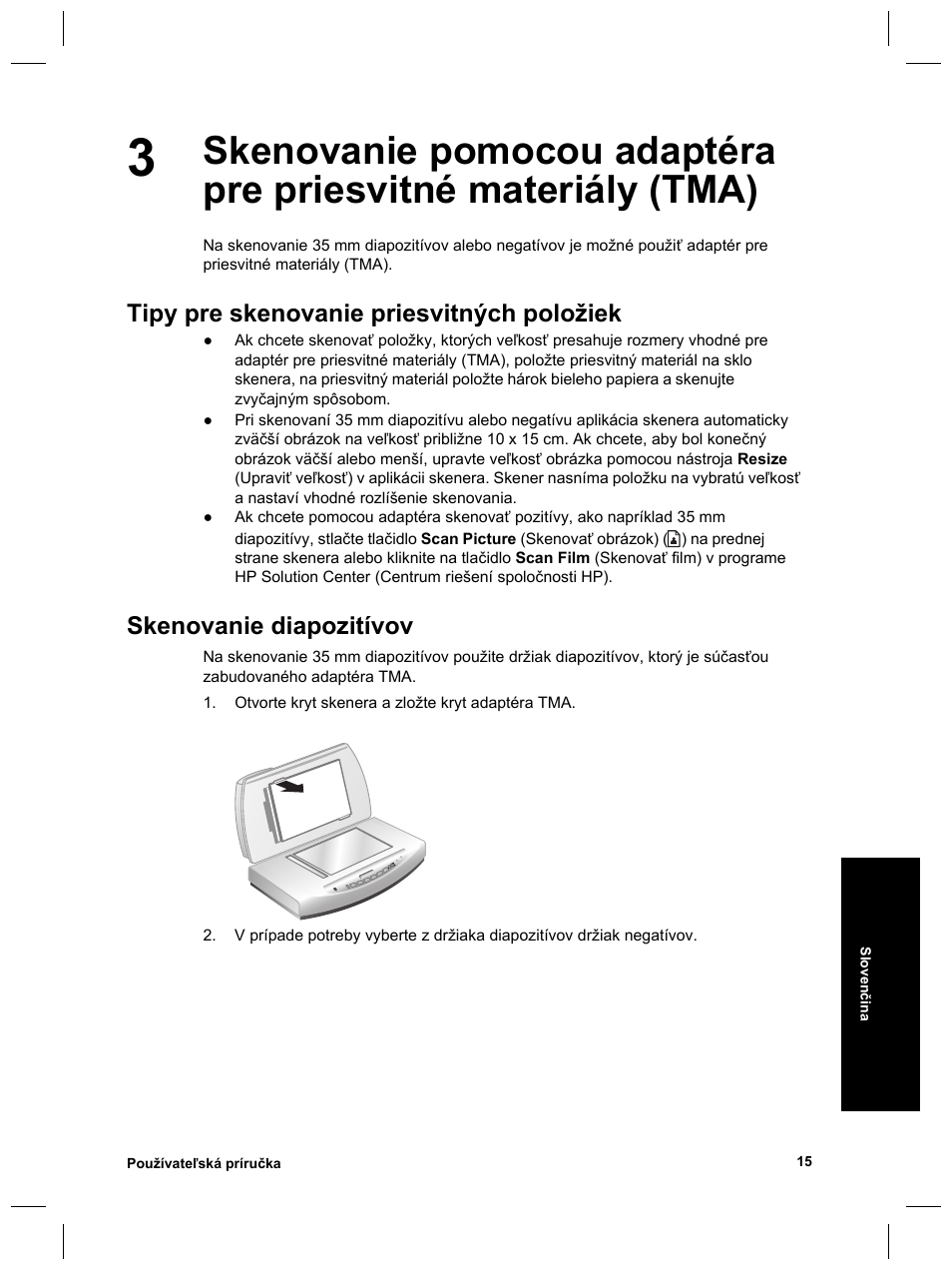 Tipy pre skenovanie priesvitných položiek, Skenovanie diapozitívov | HP Scanjet 8270 User Manual | Page 245 / 332