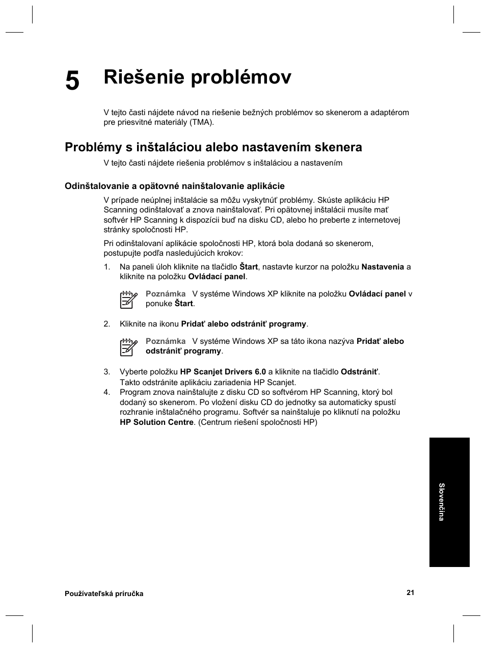 Riešenie problémov, Problémy s inštaláciou alebo nastavením skenera | HP Scanjet 8270 User Manual | Page 251 / 332