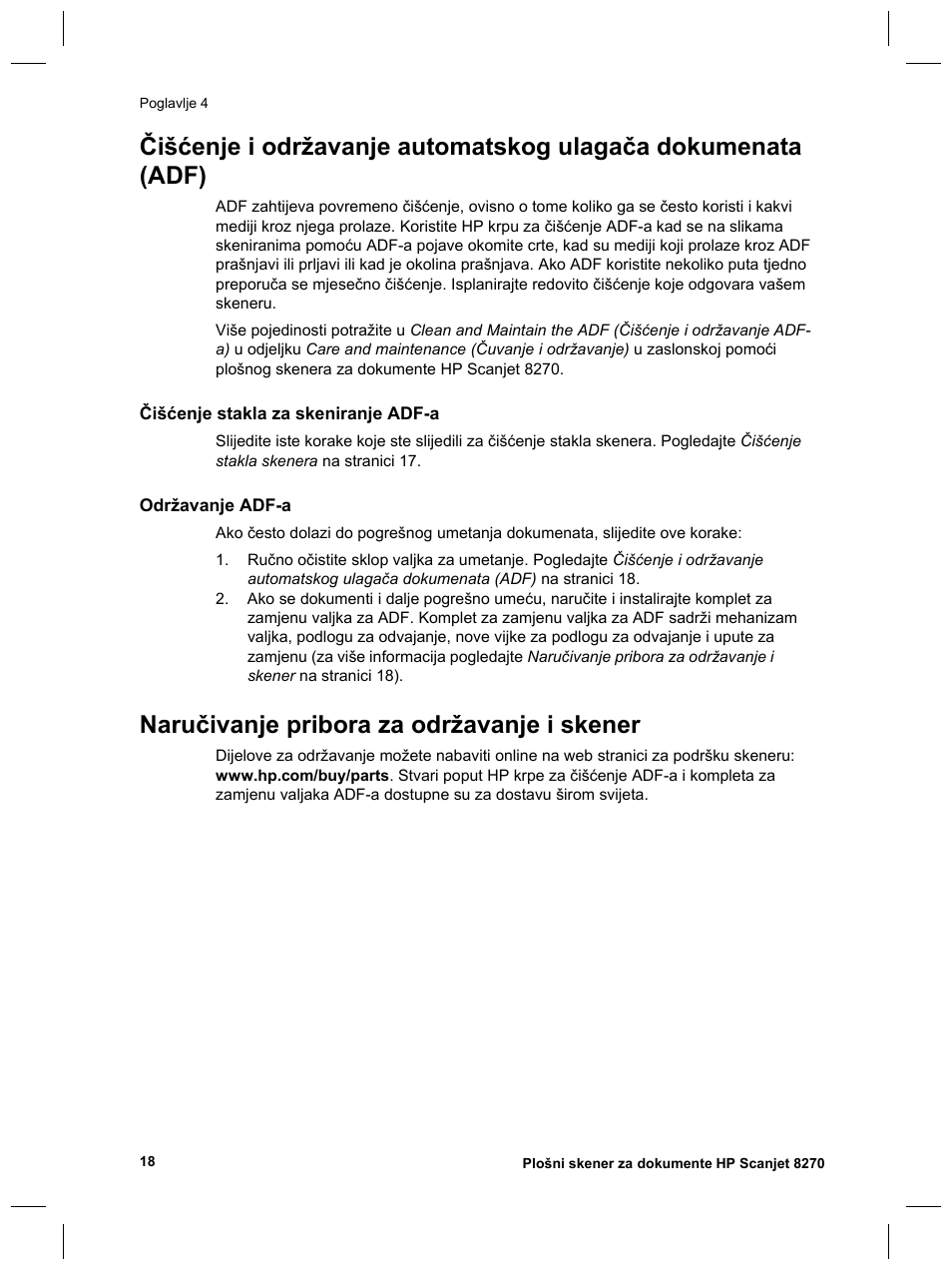 Naručivanje pribora za održavanje i skener | HP Scanjet 8270 User Manual | Page 282 / 332