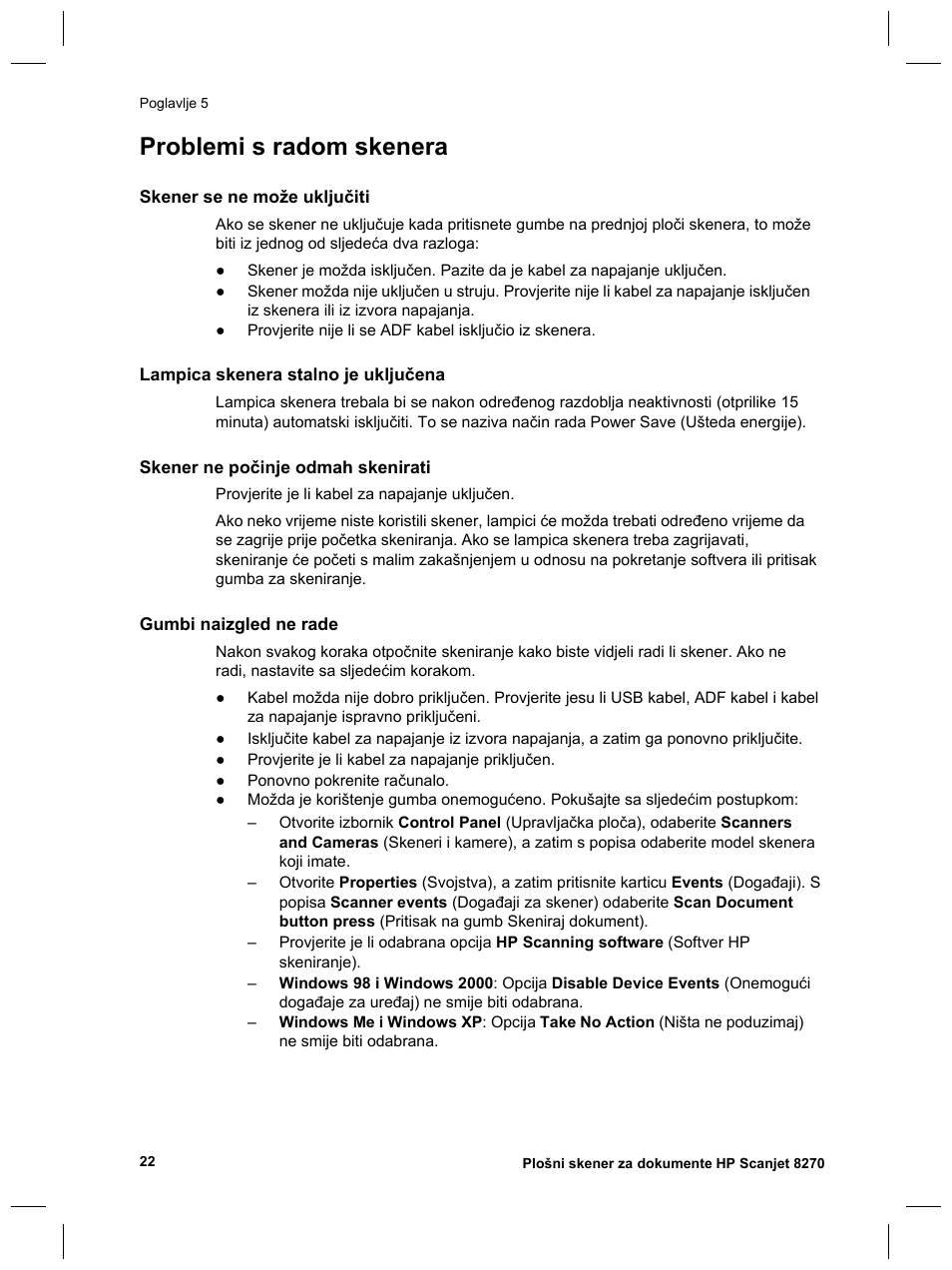 Problemi s radom skenera | HP Scanjet 8270 User Manual | Page 286 / 332